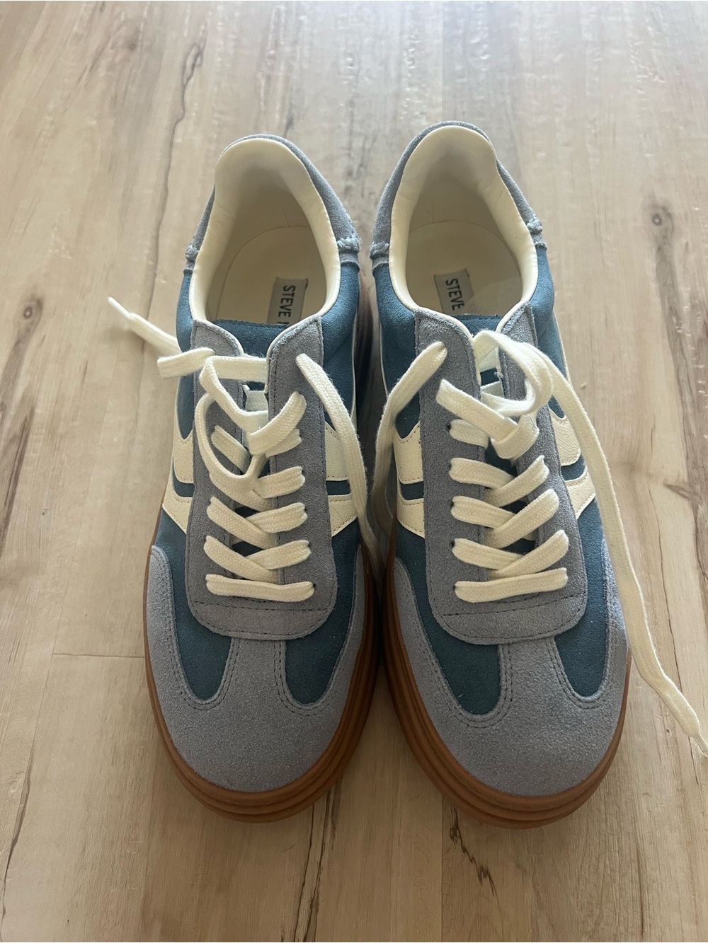 Steve Madden Women’s Blue Suede & Canvas Sneakers with Cream Accents